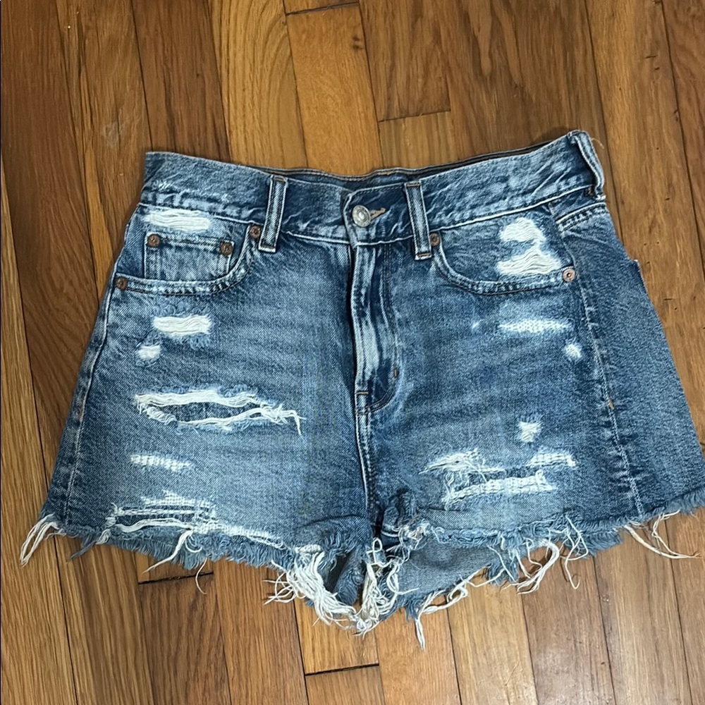 American Eagle Outfitters Blue Distressed Jean Shorts